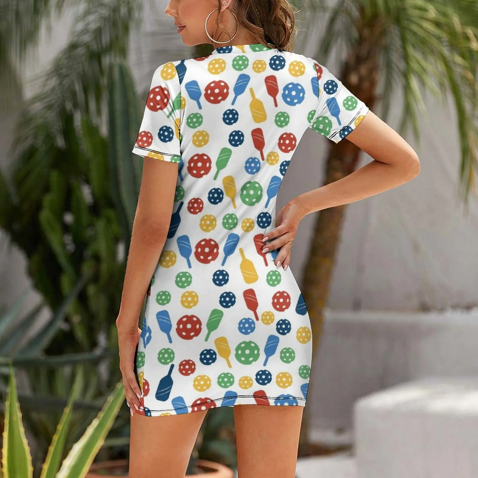 Colorful Pickle-ball Paddle Pattern Short Sleeved Dress summer dress woman 2025 trendy Clothing female