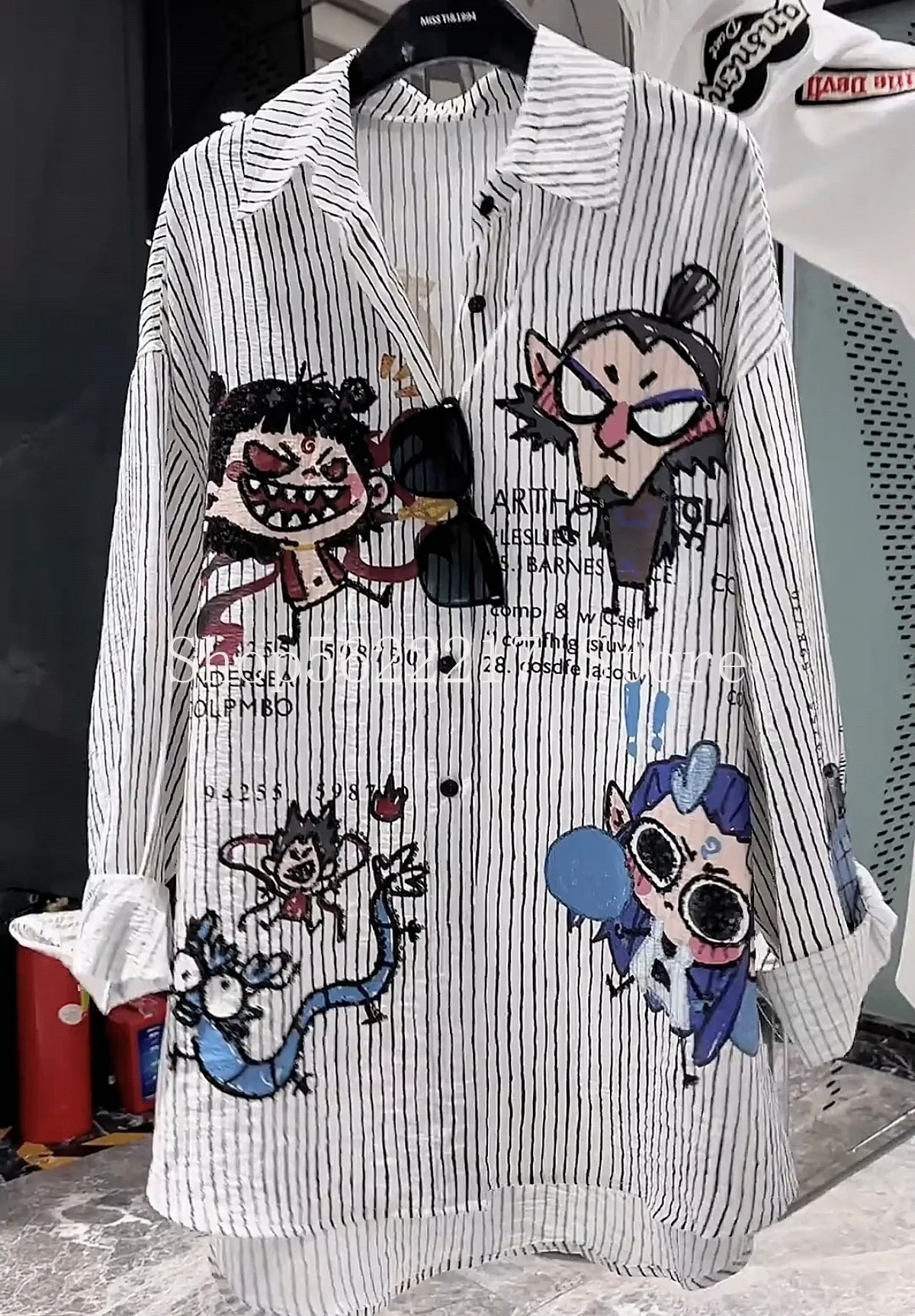 

Fashion Spring Summer Embroidery Sequins Cartoon Stripes Loose Women Cardigans Shirts All-match Mid-long Long Sleeve Blouses Top
