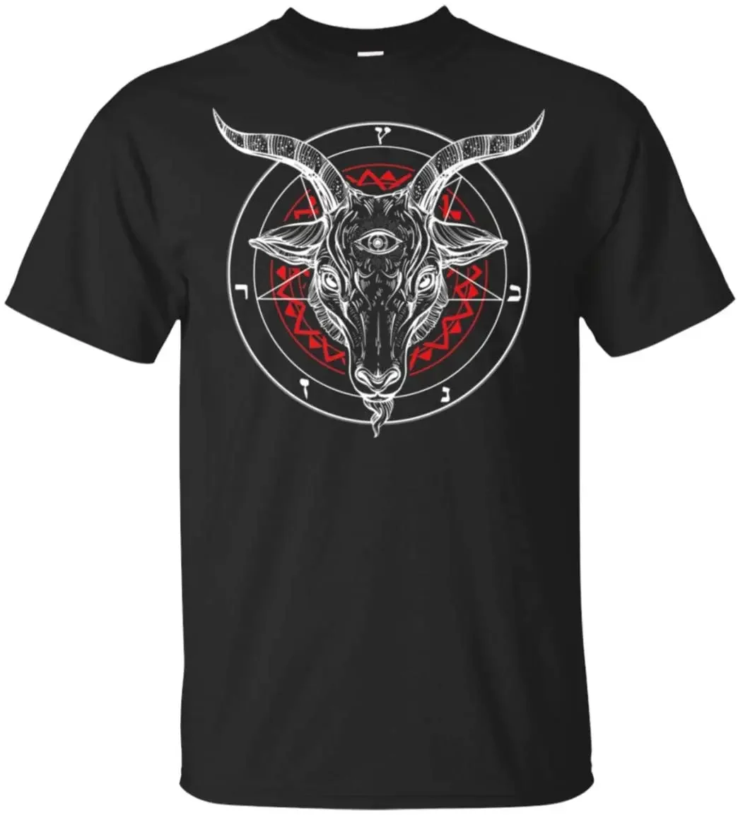 

Goat Baphomet Circle Symbol Satanic Church T-Shirt. Premium Cotton Short Sleeve O-Neck Mens T Shirt New S-3XL