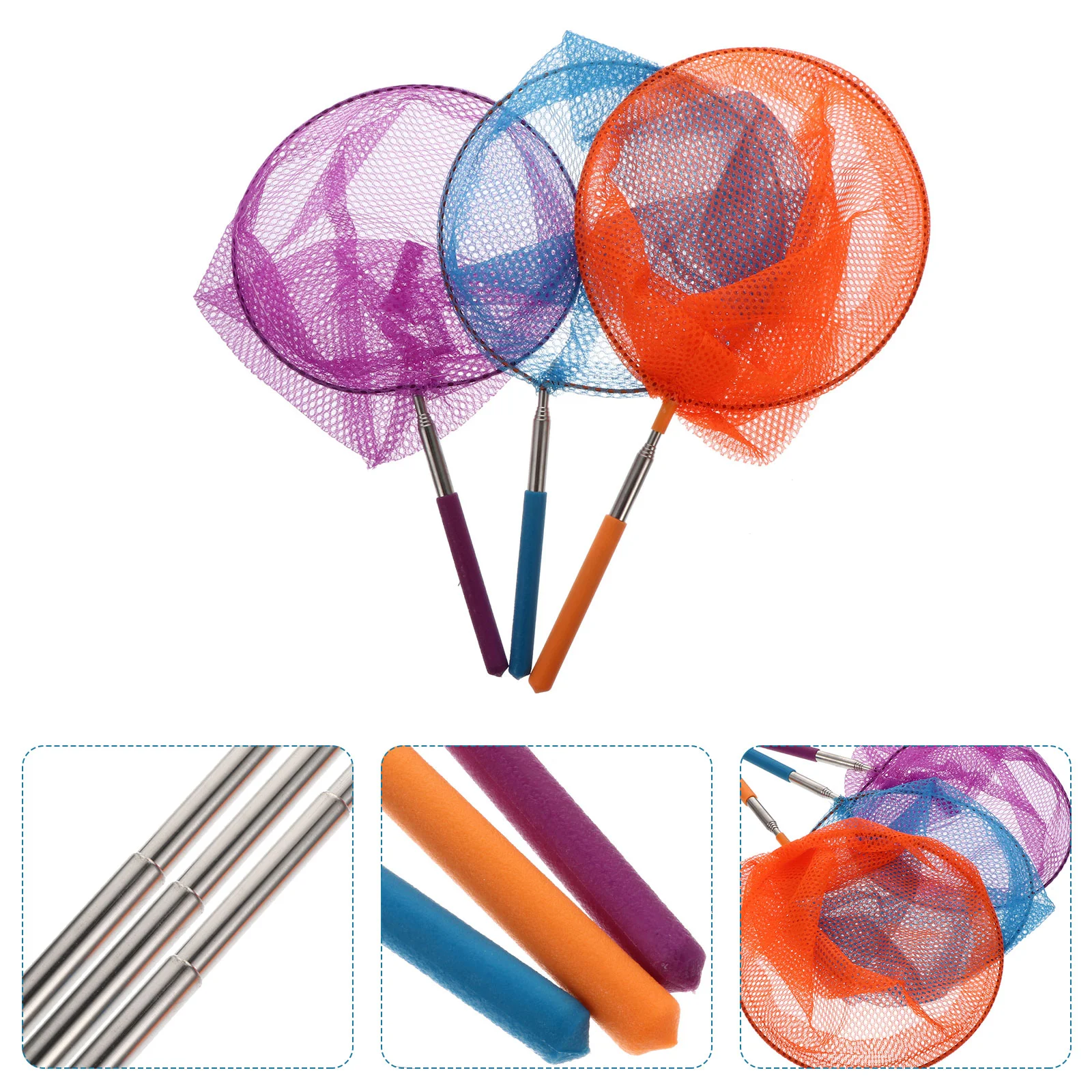 3 Pcs Net with Handle Butterfly Bag Fishnets Outdoor Catching Retractable Plastic