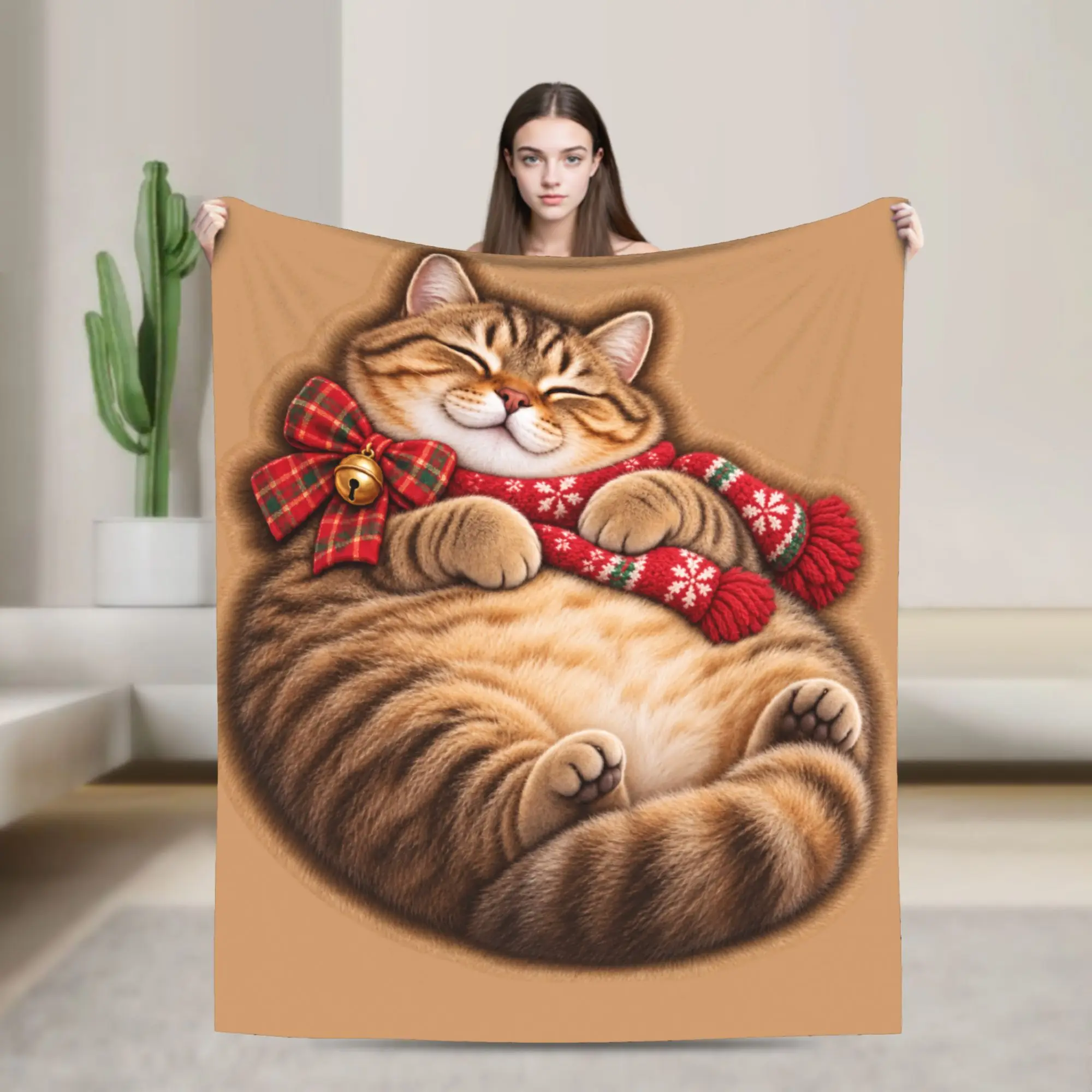 Fat Cat Lying Down 2D Flat Cartoon Blankets Super Warm  Bedding Throws Winter Children Couch Chair Sofa Bed Fashion Bedspread