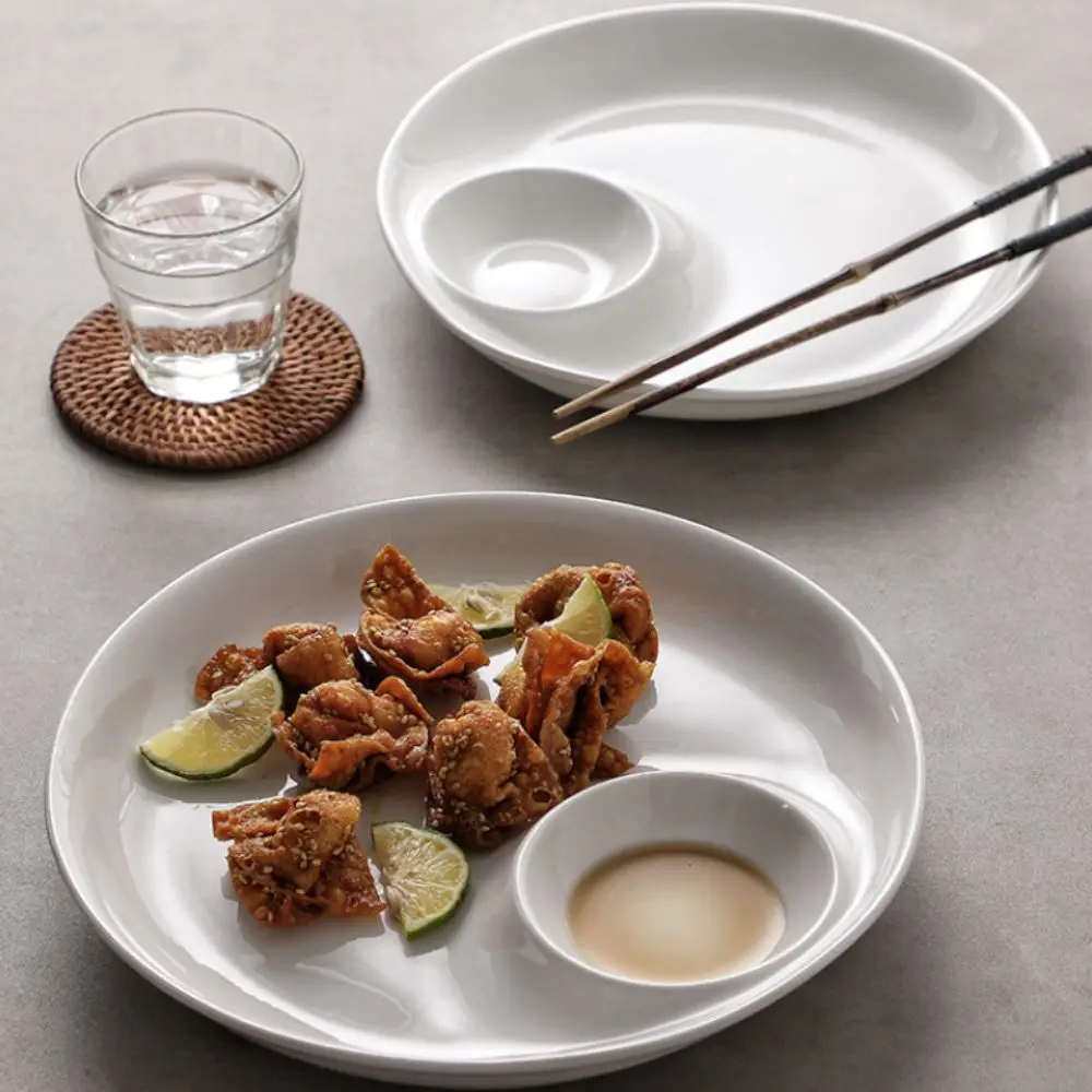 

Melamine Food Serving Tray Divided Imitation Porcelain Appetizer Plates Drop-proof White Snack Serving Platter Fruit