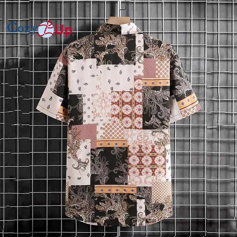 Men's Trendy Bohemian Style Graffiti Print Short Sleeve Shirt For Holiday Party