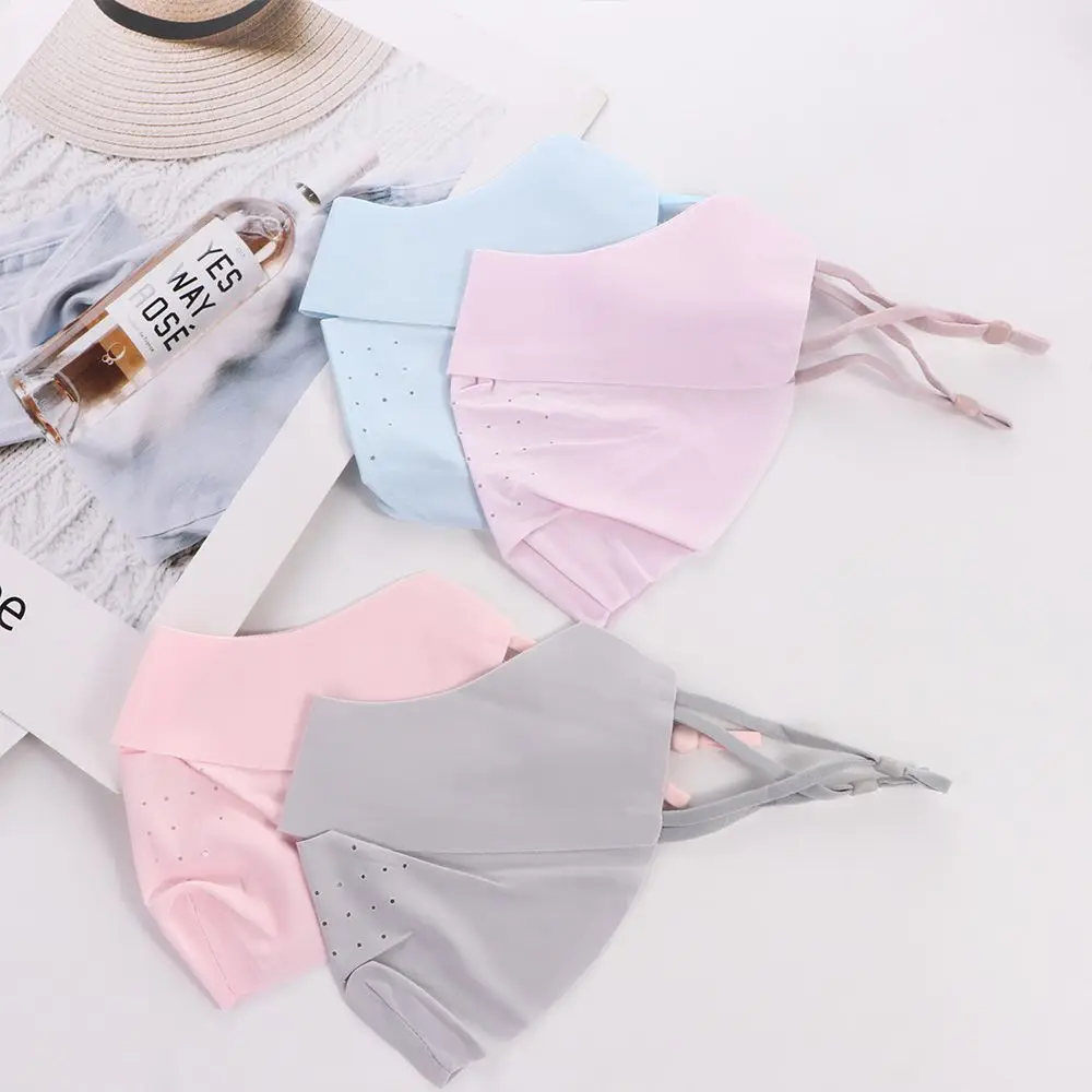 Pelindung UV Warna Solid untuk Wanita, Model Gantung di Telinga, Pelindung Mata, Masker Sutra Es, Masker Tabir Surya, Penutup Wajah, Syal Wajah