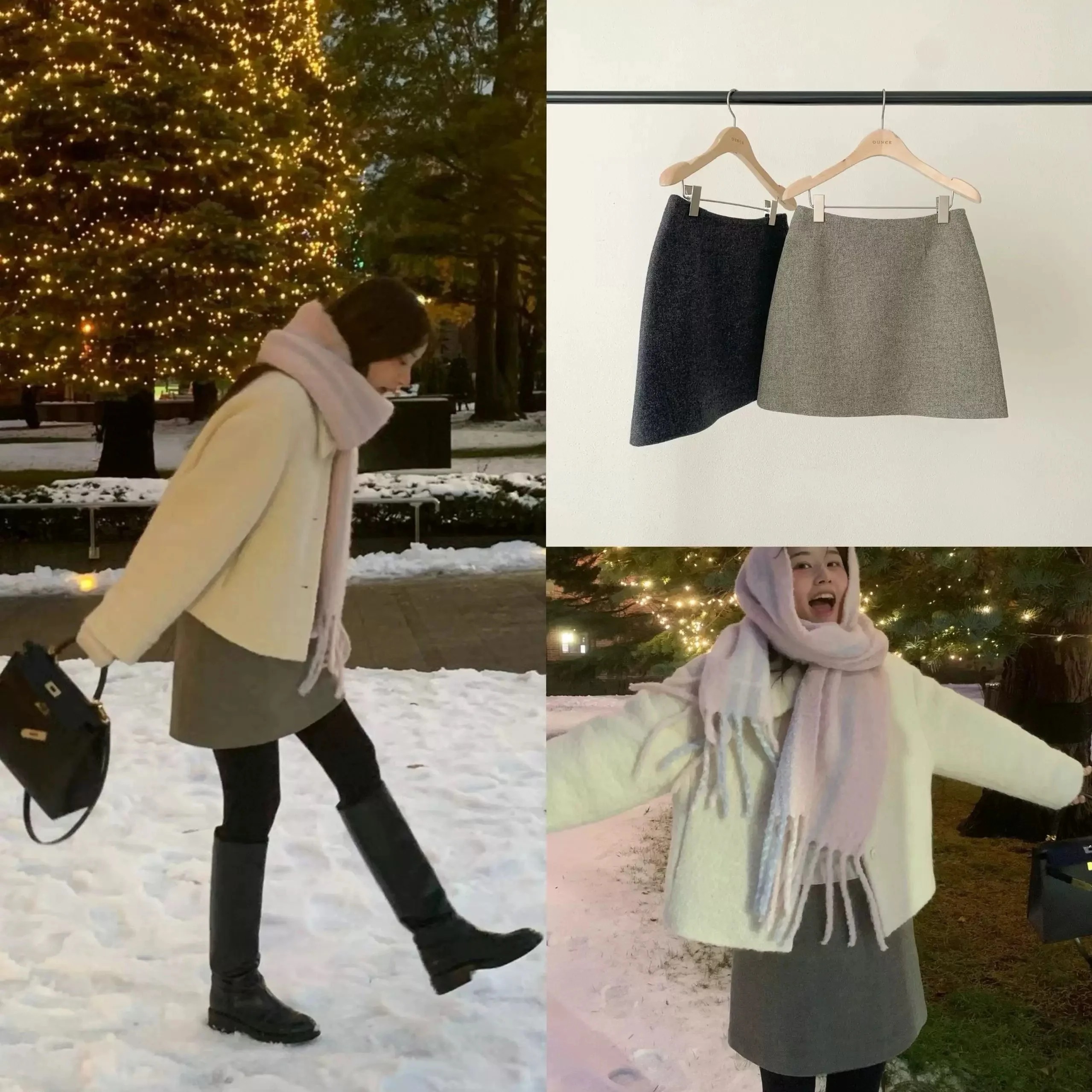 Slimming A-Line  Skirt Pure Color Woolen Wrap around Women's High Waist Korean Style Casual Wear Spring Season