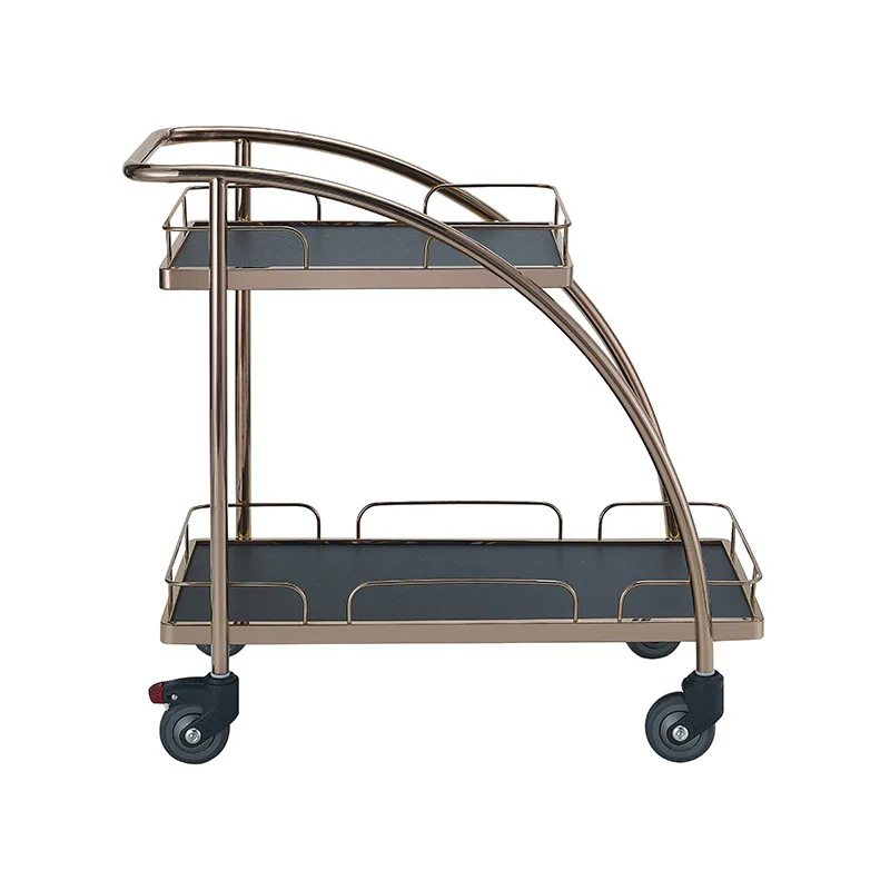 Double layer cake cart trolley refreshment stainless steel commercial mobile dining cart