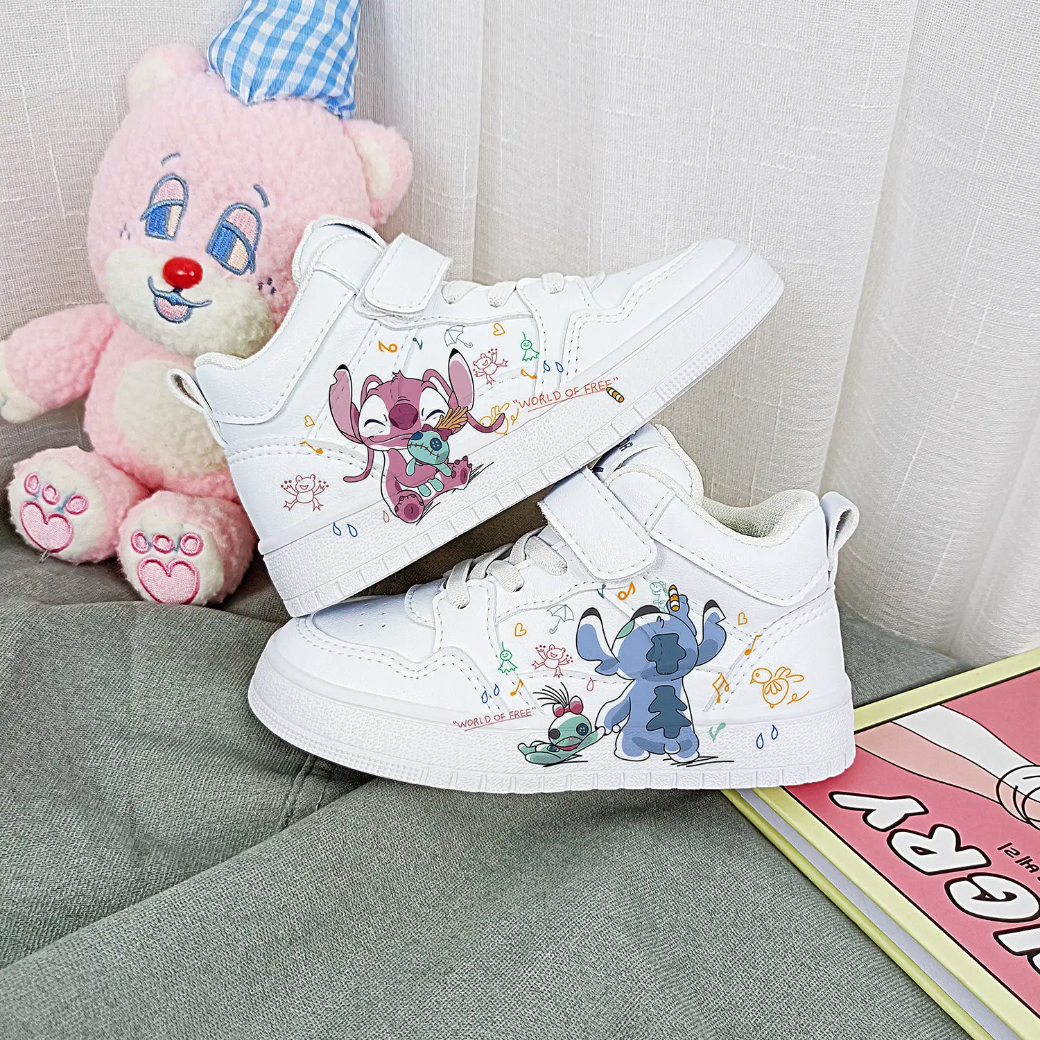 Disney Lilo & Stitch Sport Shoes Kids Tennis Shoes Children White Shoes Casual Sneakers Cartoon Stitch basket Shoes Size 25-38