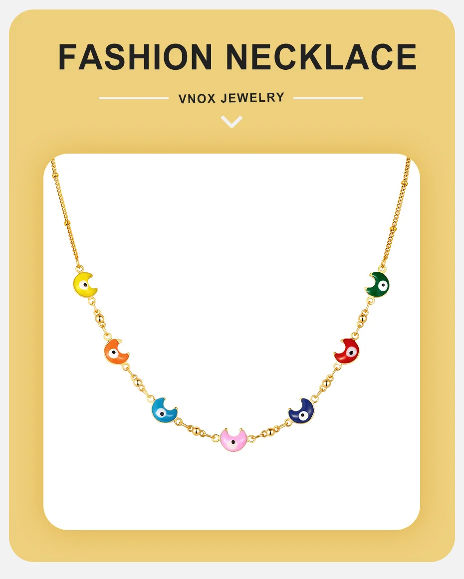 Vnox Goldfarbene, bunte Emaille-Mond-Abstandshalterperlen für Halsketten, Armbänder und Fußkettchen für Damen – Sommer-Reise-Schmuck – Detail 1