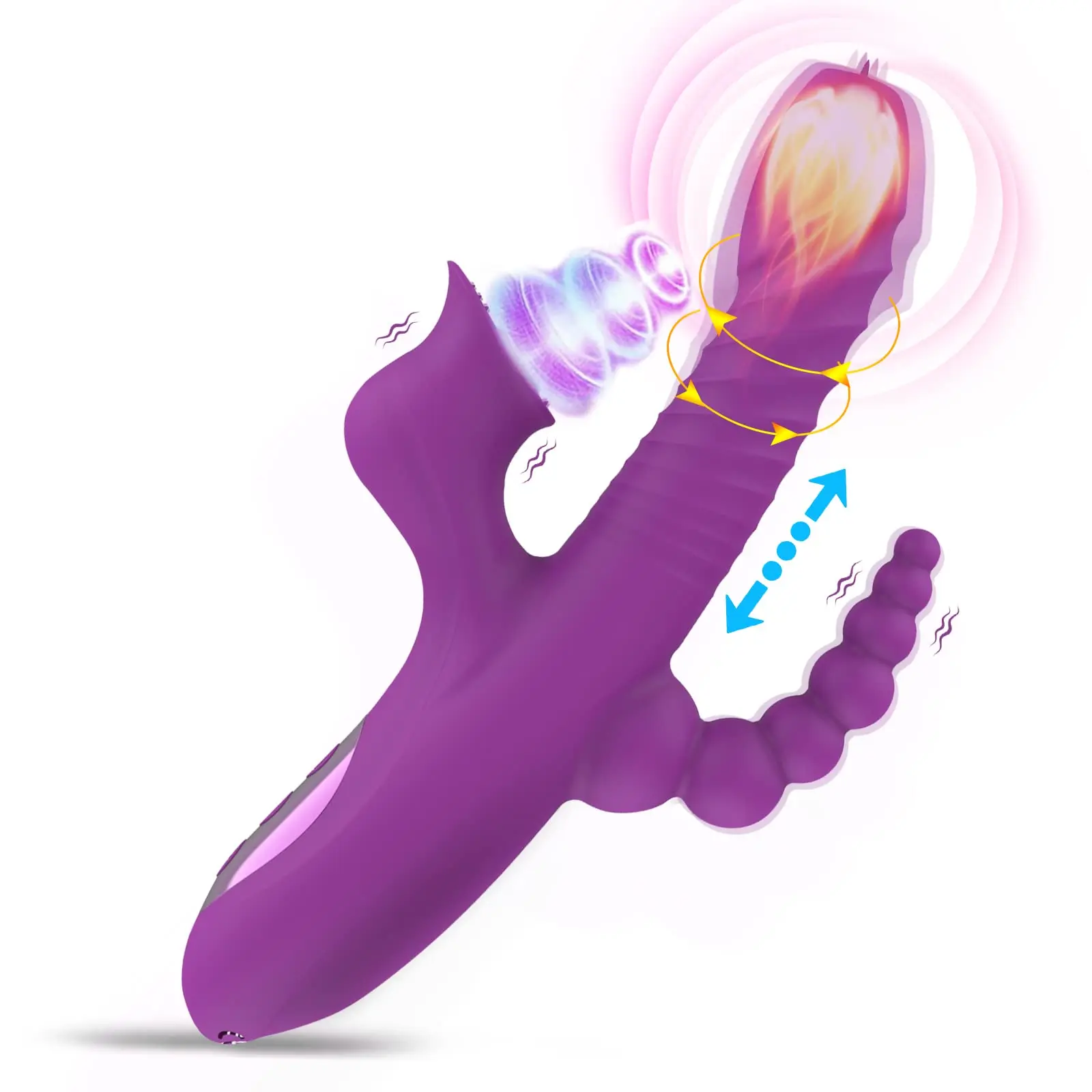 5 In 1 Vibrator kelinci dengan 10 getaran kuat, THRU lidah lipit manik-manik berputar Stimulator G spot Dildo pijat Adu