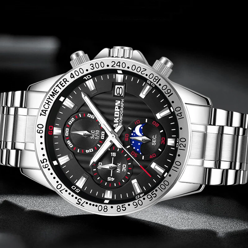 Relógio masculino de luxo novo à prova dwaterproof água aço inoxidável relógios quartzo cronógrafo relógio de pulso masculino relógios para homem relógio casual