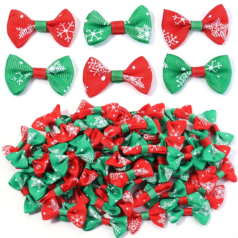 30pcs/lot Christmas Satin Ribbon Bows 2.5X4cm Handmade Bowknot Ribbon Bows Flower For Sewing Crafts Party Decoration Supplies