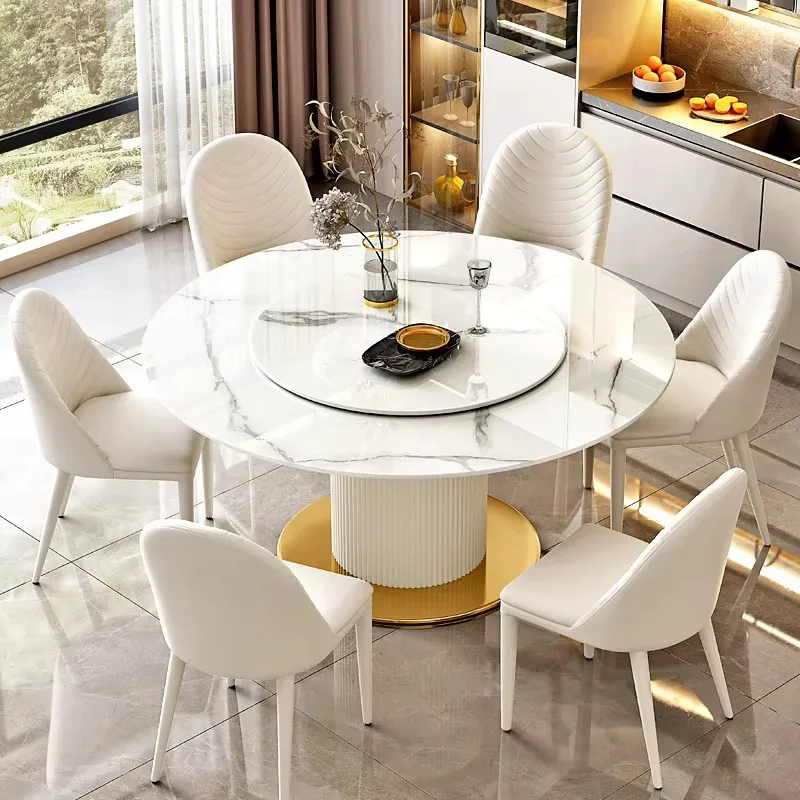 High Quality Luxury Dinner Table Set Stainless Steel Modern Round Dinning Table Sintered Stone Table For Dinning Room Furniture