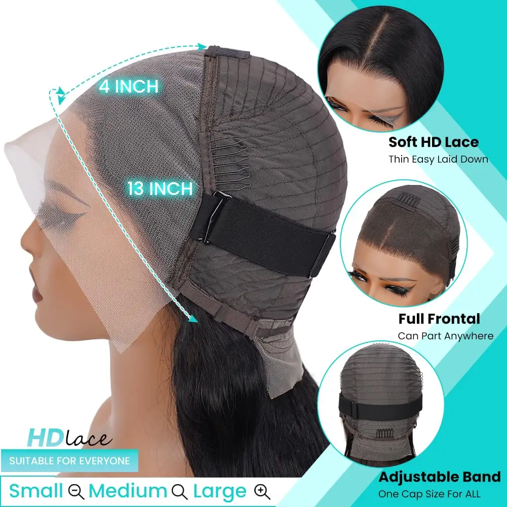 200 الكثافة الطبيعية الأسود الجسم موجة خصلات الشعر المستعار الإنسان 40 بوصة 13x6 الدانتيل الجبهة باروكة من شعر طبيعي البرازيلي 13x4 Hd الدانتيل الباروكات الأمامية