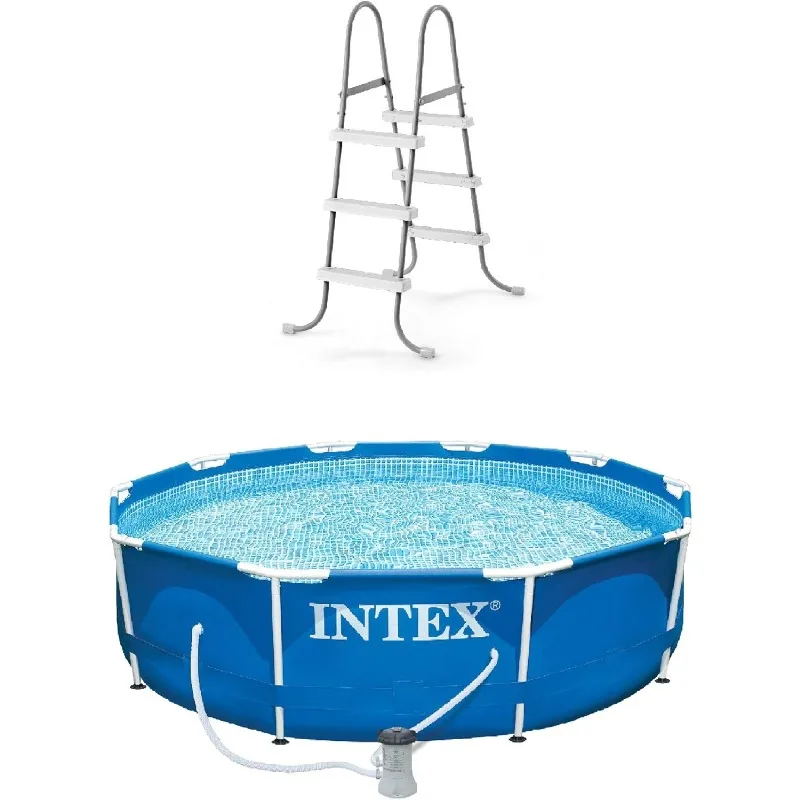 Escalera para piscina de suelo con juego de piscina Intex de 10 x 2,5 pies con bomba de filtro