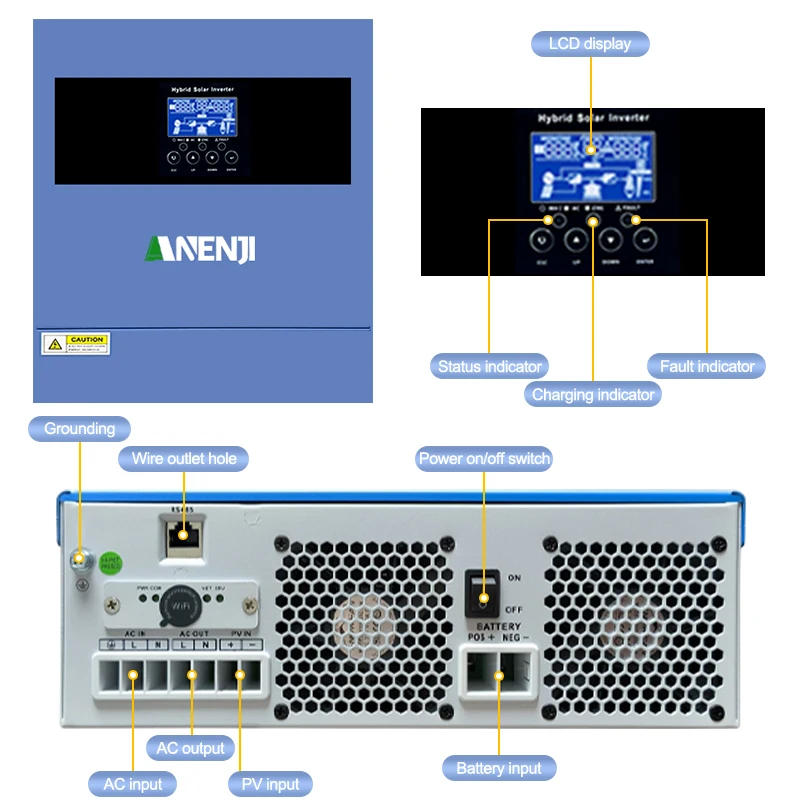 ANENJI الأسهم الأمريكية 4.2KW 24V الهجين العاكس للطاقة الشمسية 220-230 فولت المدمج في MPPT 100A شاحن تحكم موجة جيبية نقية المنزل العاكس WiFi #5