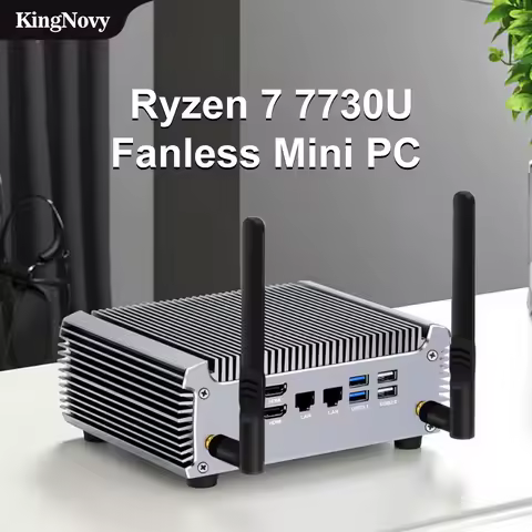 AMD Ryzen 7 7730U/5825U Fanless Mini PC, 2x4K Dual HDMI/WiFi6/BT 2x2.5G LAN, Windows 11 Pro, Firewall/Gaming Computer Barebone