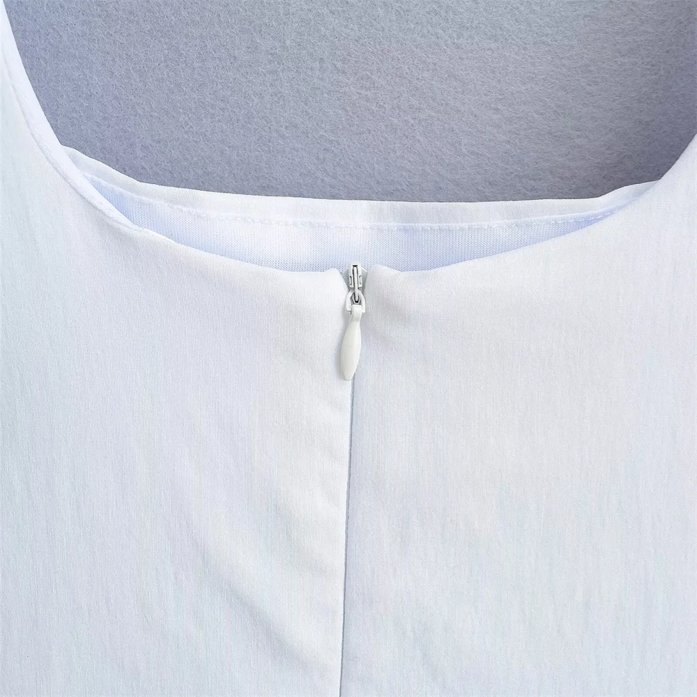 فستان نسائي أبيض واسع مطوي ، رقبة مربعة ، فستان قصير ، طراز أوربي وأمريكي ، موضة جديدة ، الصيف ، ZA ، 2024ZAR4