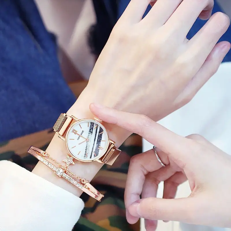 Ladies' Watch Adult Student Korean Edition Simple Light Luxury Night Light Girl's Heart Starry Sky Light Luxury Women's Watch