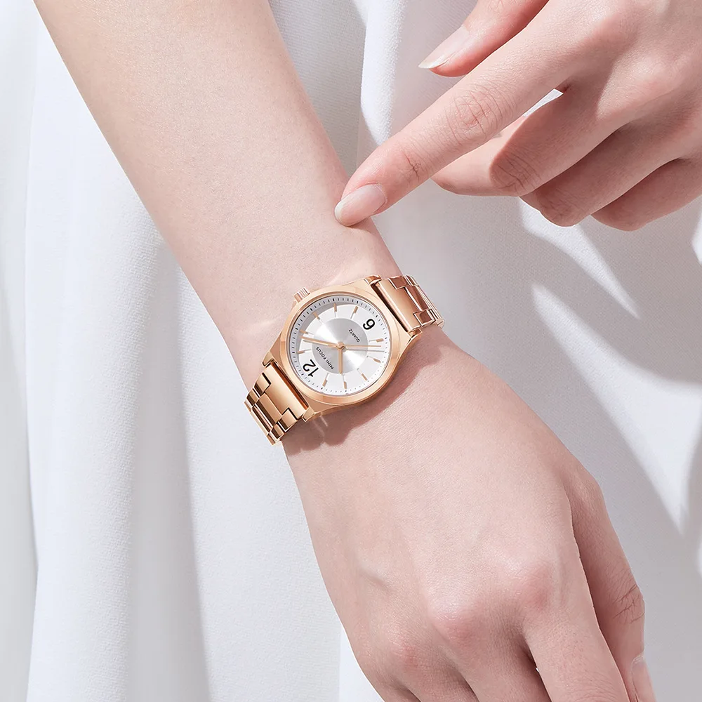 MINI FOCUS 0308 Women Quartz Watch Round Fashion Elegant Simple Rose Gold Luxury Stainless Steel Strap Ladies Wrist Watch Gift