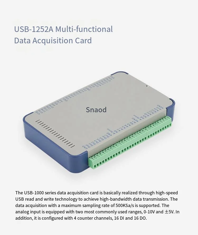 USB1252A 12Bit DAQ Module 500k Sampling Rate 16 Channel 8-Differential Input High Speed Data Acquisition Card LabVIEW Compatible