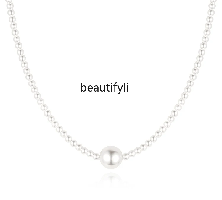 

925 Sterling Silver Shijia Pearl Necklace Female Light Luxury Minority Bead Clavicle Chain High Sense Necklace