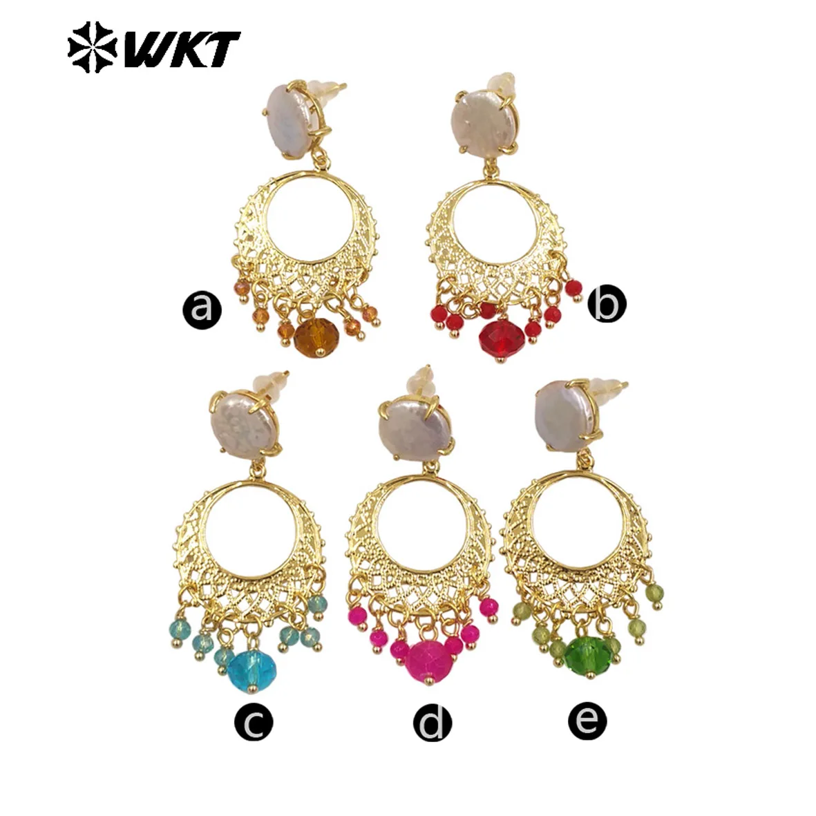 WT-MPE133 Characteristic Ethnic Style Natural Freshwater Pearl Gold Plated Earring Hollow Design Suitable For Holiday Decoration