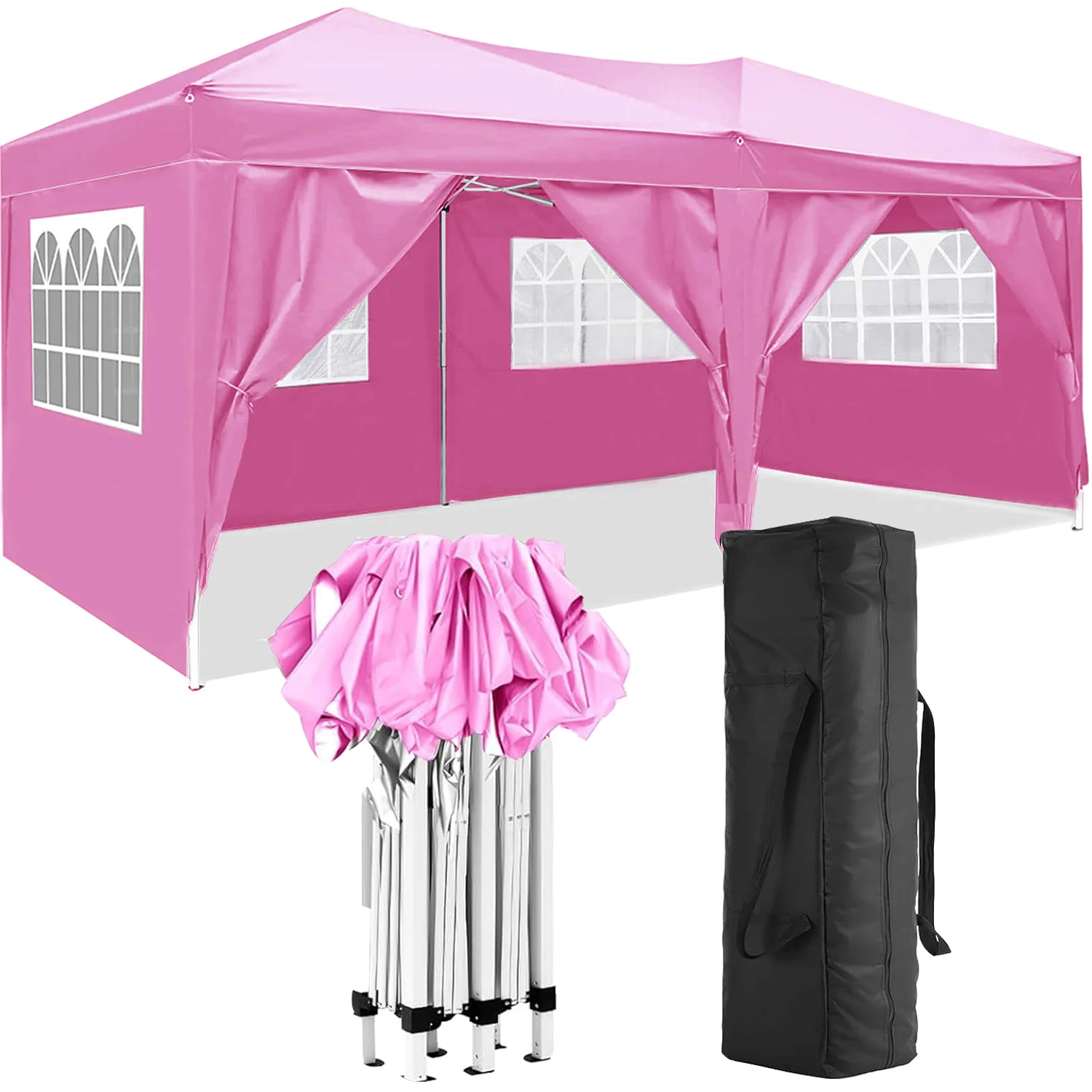 ！@10x20FT Metal Folding Pop-Up Canopy Tent 6 Removable Sidewalls Waterproof UPF 50+ Modern Design Eco-Friendly Outdoor Gazebo
