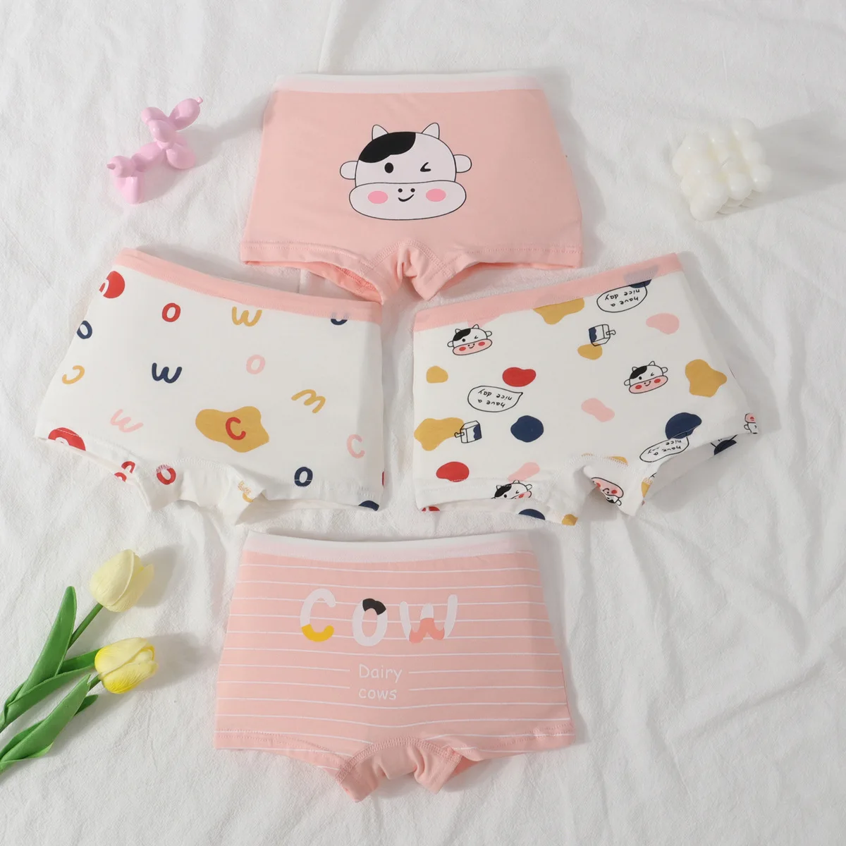 4Pcs Baby Girls Cartoon Printing Underpants Kids Underwear Cotton Panties Toddler Children Underwear 3-8Years 2024