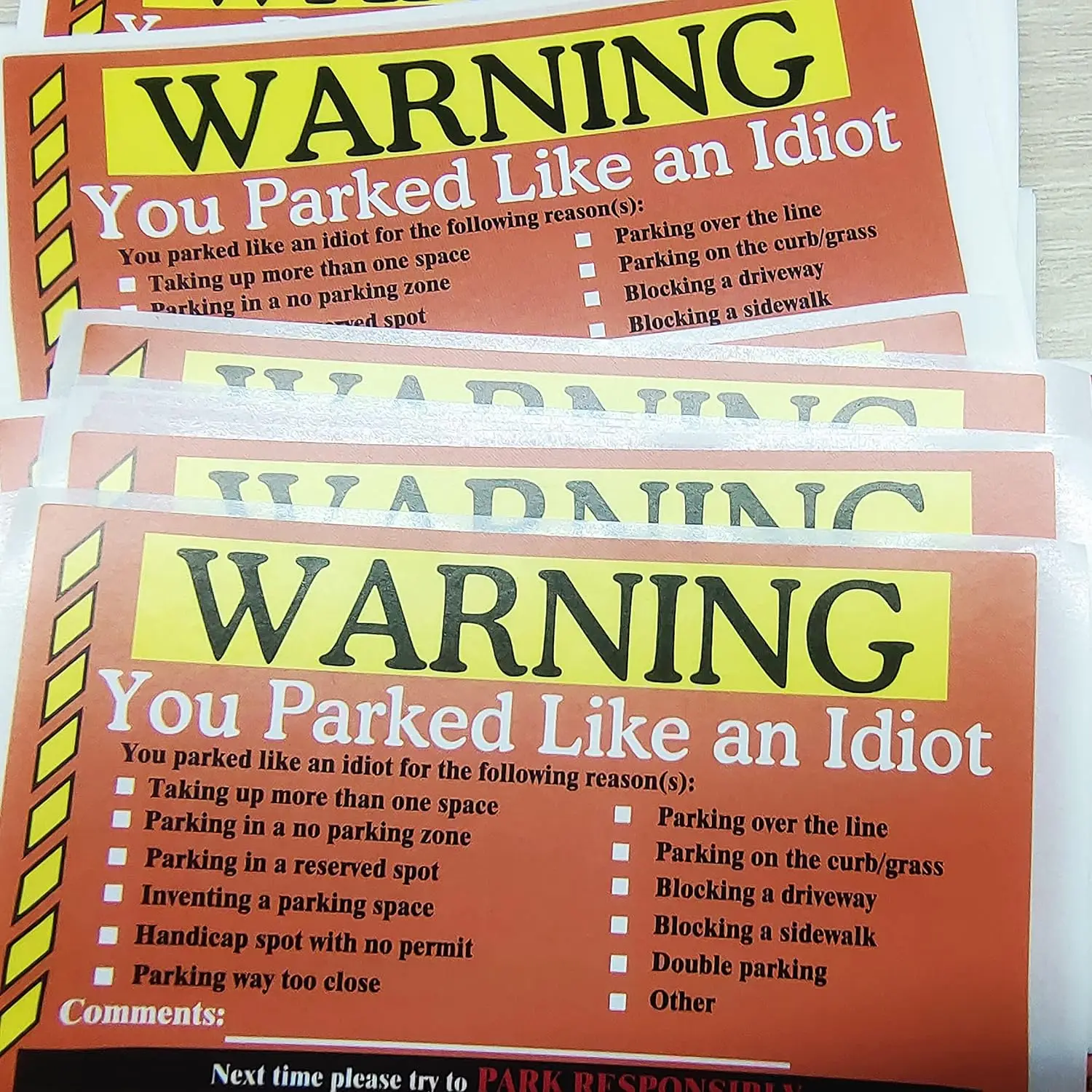 150 Pcs You Parked Like an Idiot Business Sticker 3.5*2Inches Multi Reasons Violation Bad Parking Notes Funny Labels