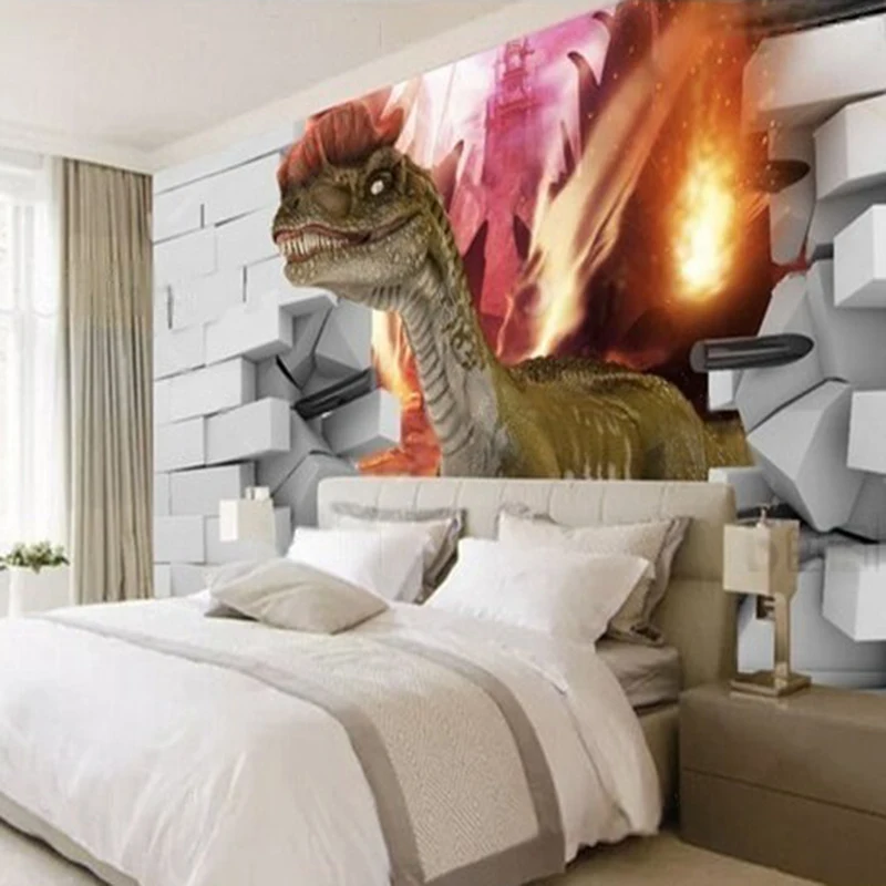 3D brick wall broken wall Jurassic dinosaur TV luxurious home decoration background wall