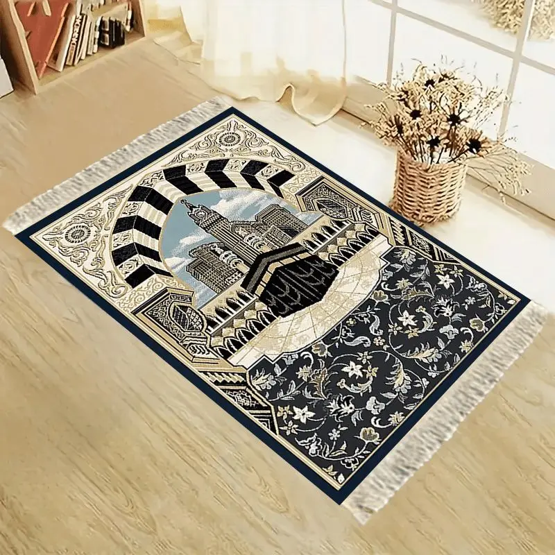 VIKAMA Retro Mosque Prayer Mat, Durable & Washable, Soft Kneeling Carpet for Pilgrimage, Ideal Home Worship Rug