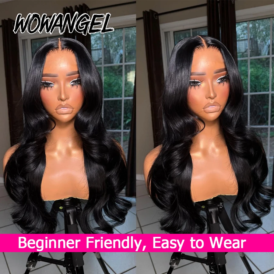 Wow Angel 34 in Body Wave 9x6 Closure HD Lace Wigs 250% Brazilian Natural Scalp Pre Cut Glueless Wigs Human Hair Ready to Wear