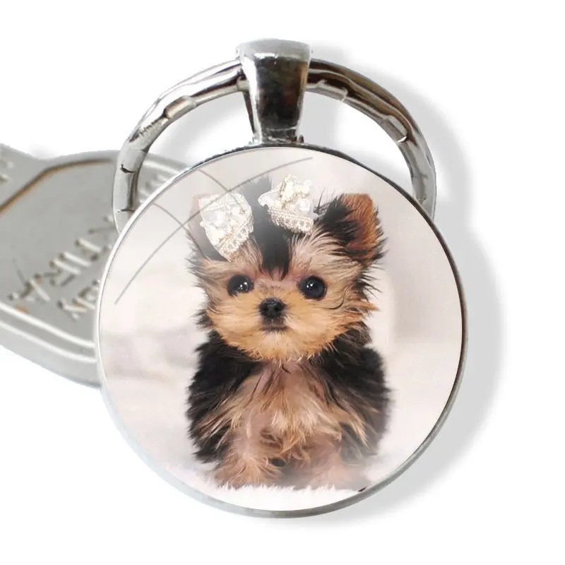 25mm Glass Cabohcon Keychain Key Rings for Women Men Jewelry Gift Yorkshire terrier dog