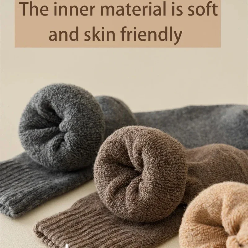 5 أزواج من الجوارب النسائية لمنتصف الساق - سميكة من تيري دافئة بلون سادة، تصميم بسيط للتنقل في الخريف/الشتاء والملابس غير الرسمية