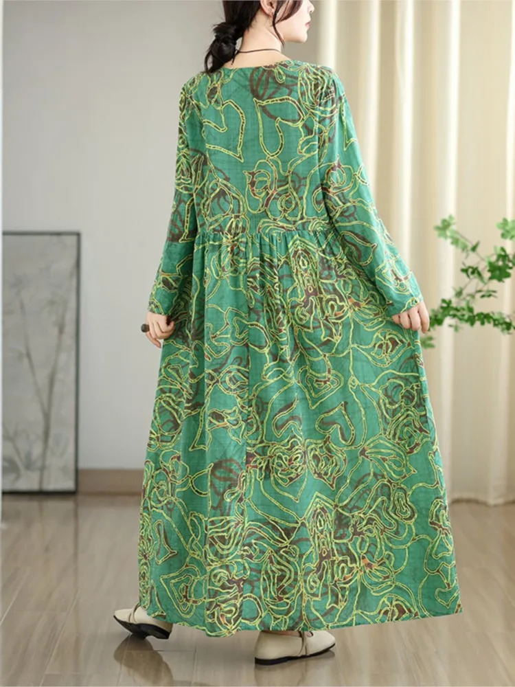 Damska sukienka oversize w paski i kwiaty na wiosnę i jesień, modna, luźna, z falbankami i plisami, codzienna długa sukienka damska.