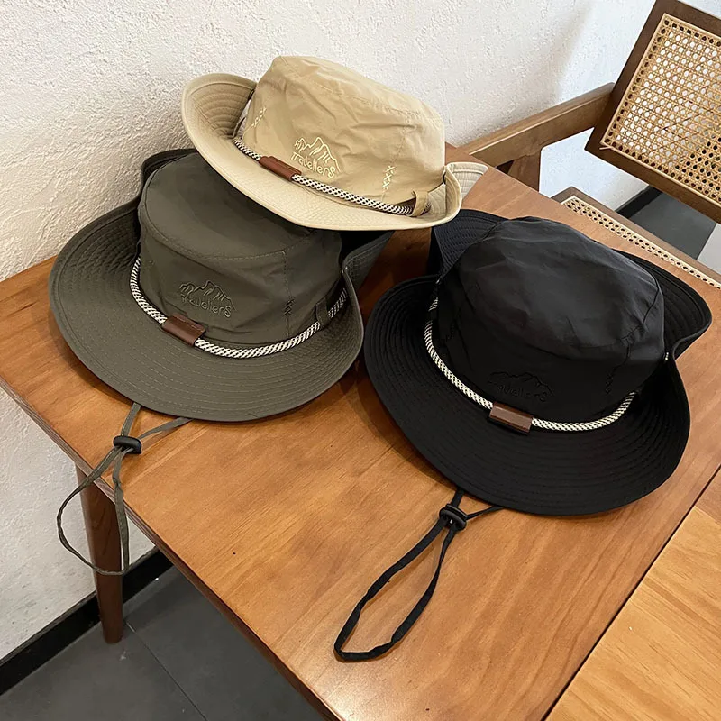 

Retro solid color lace up bamboo hat for women's summer travel, versatile fisherman hat for girls, fashionable and trendy wide b