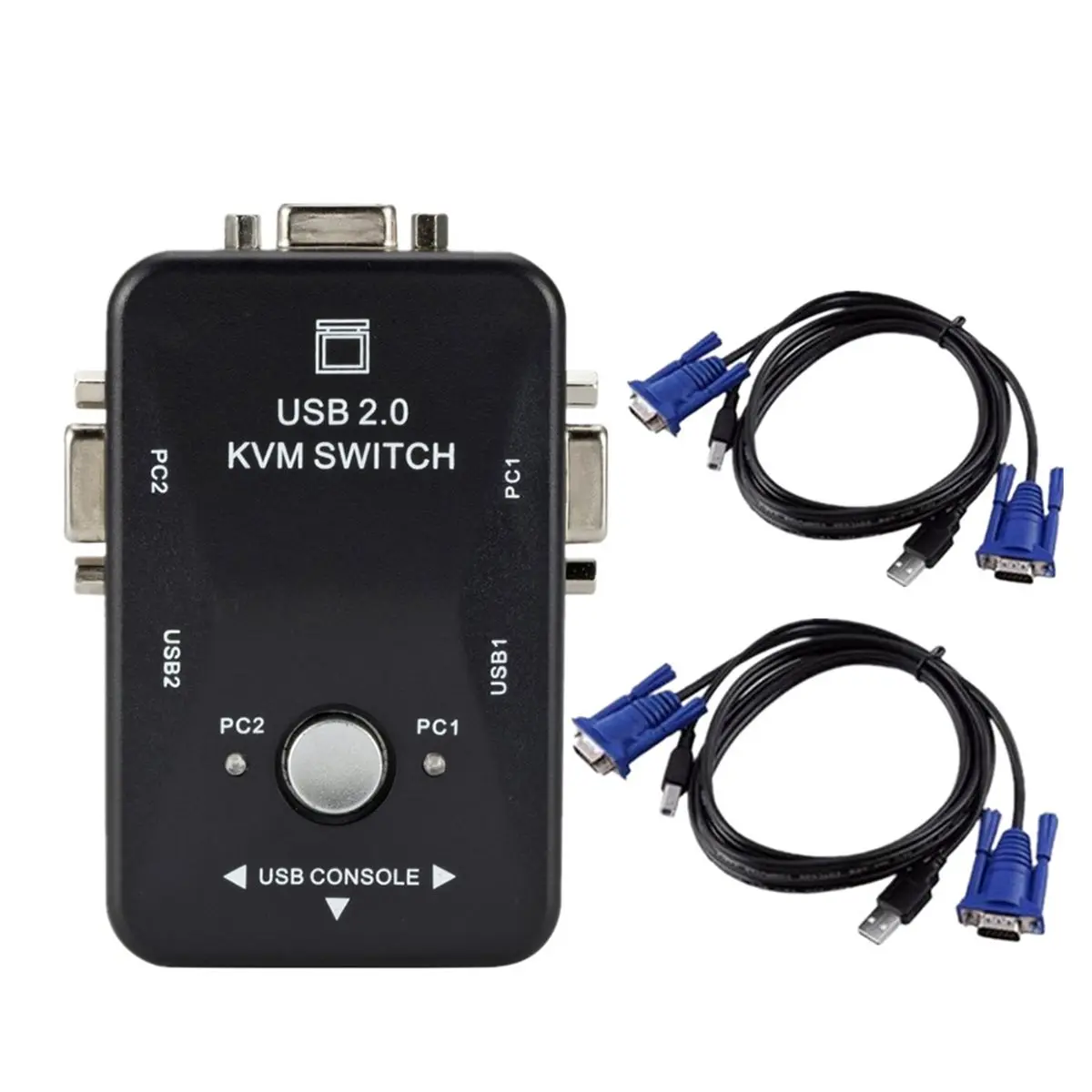 AT42 USB 2.0 KVM Switch Switcher 1920x1440 VGA SVGA Switch Splitter Box 2 Port with Two Cables