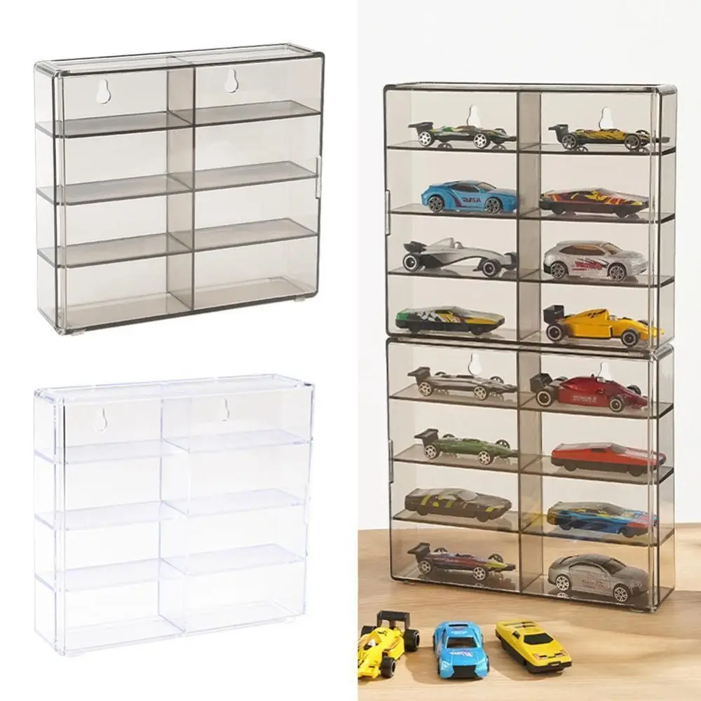 Transparent 1:64 Toy Model Cars Display Box Acrylic Dustproof Storage Box 8 Grids Wall Mounted Display Rack Hotwheels Cars