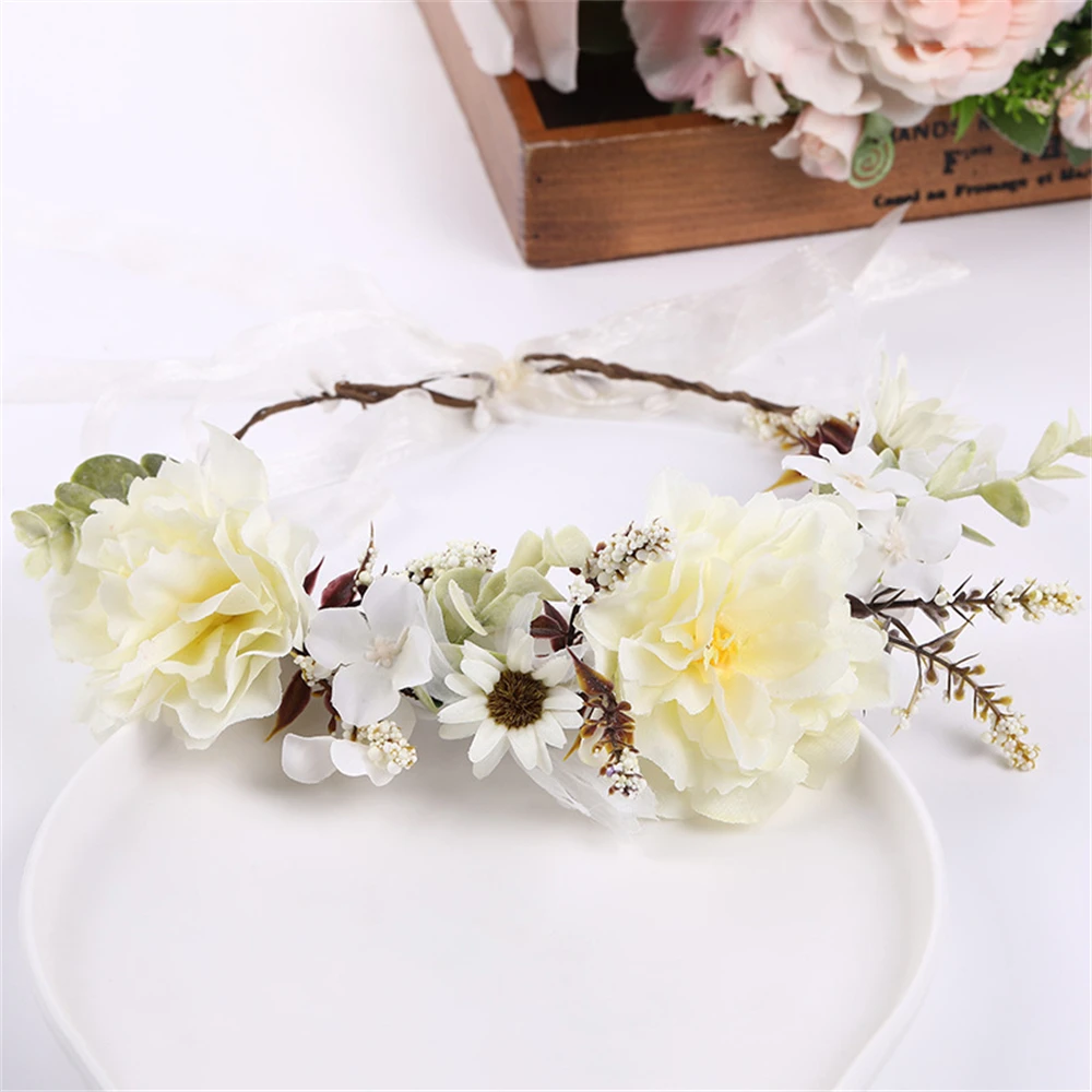 Women Flower Garland Wedding Floral Headband Hair Accessories Brid Tiara Princess Wreath Girls Hair Flower Crown Party Headdress