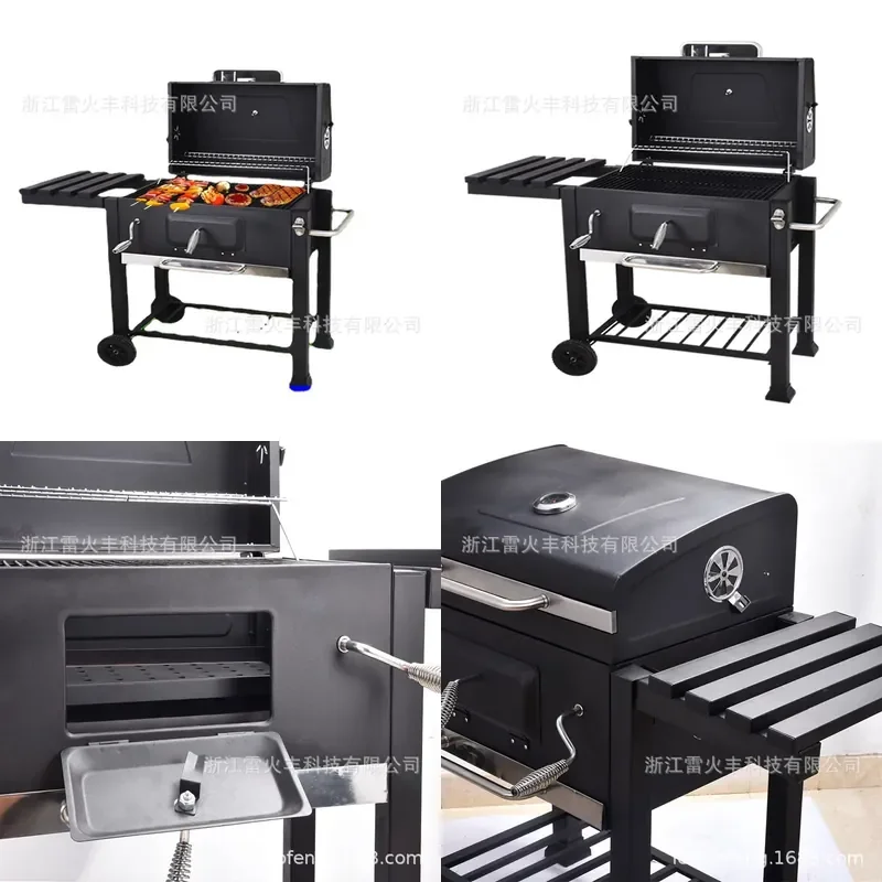 Large Square Outdoor Charcoal BBQ Grill for Courtyard Smoking and Heating Heavy Duty Metal Barbecue Pit