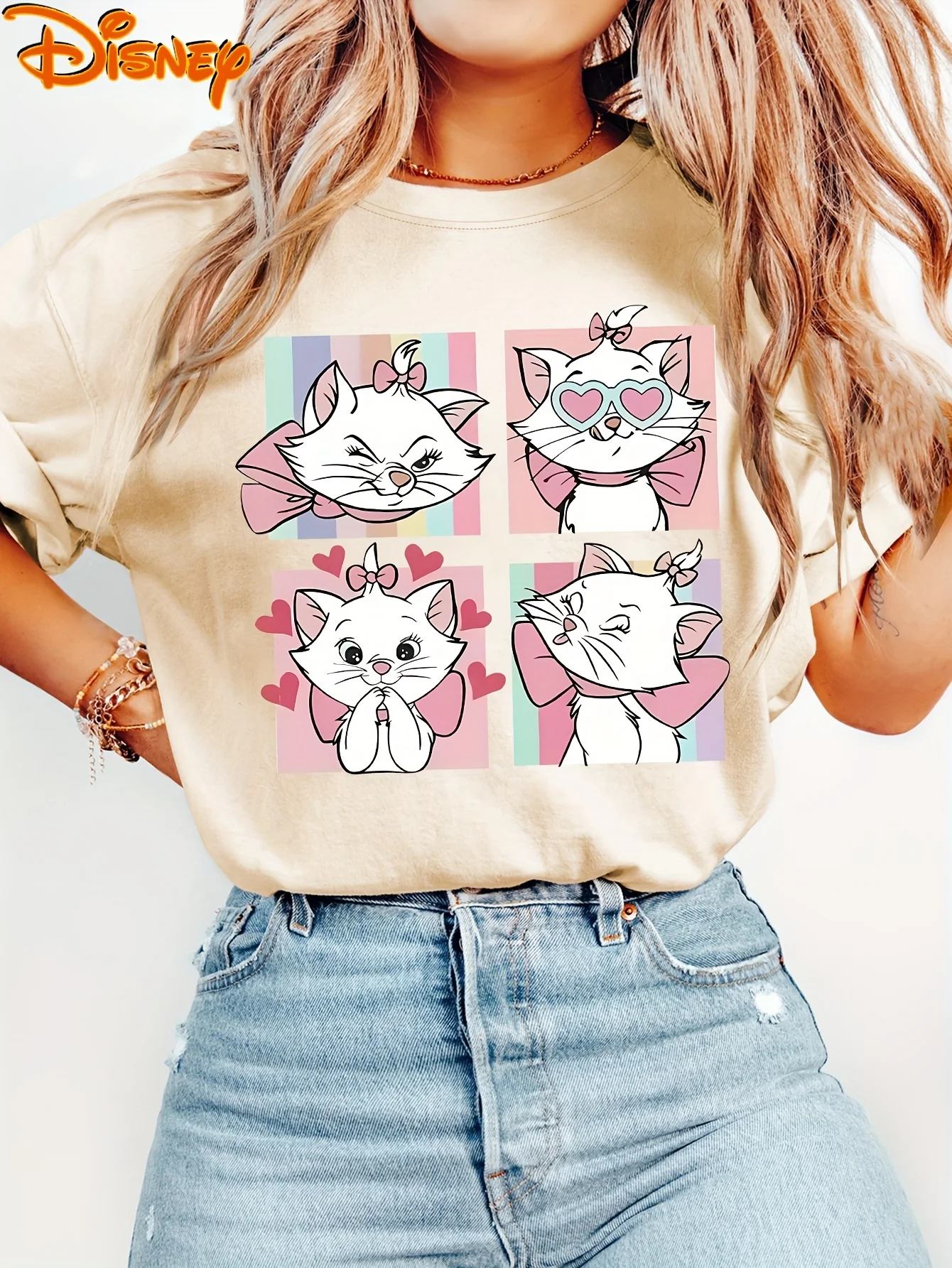 

Мужская и женская футболка Disney Retro Minnie Cat с 4 сетками — мягкая эластичная футболка с коротким рукавом и круглым вырезом в форме сердца, четыре сезона