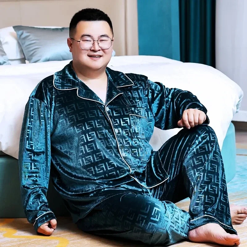 16011-6Plus size pajamas men's spring and autumn gold velvet long-sleeved fat home service plus fertilizer to increase winter