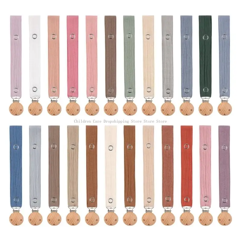 

Baby Pacifier Leash Soft Cotton Wooden Clip Gentle Fabric Hanging Design