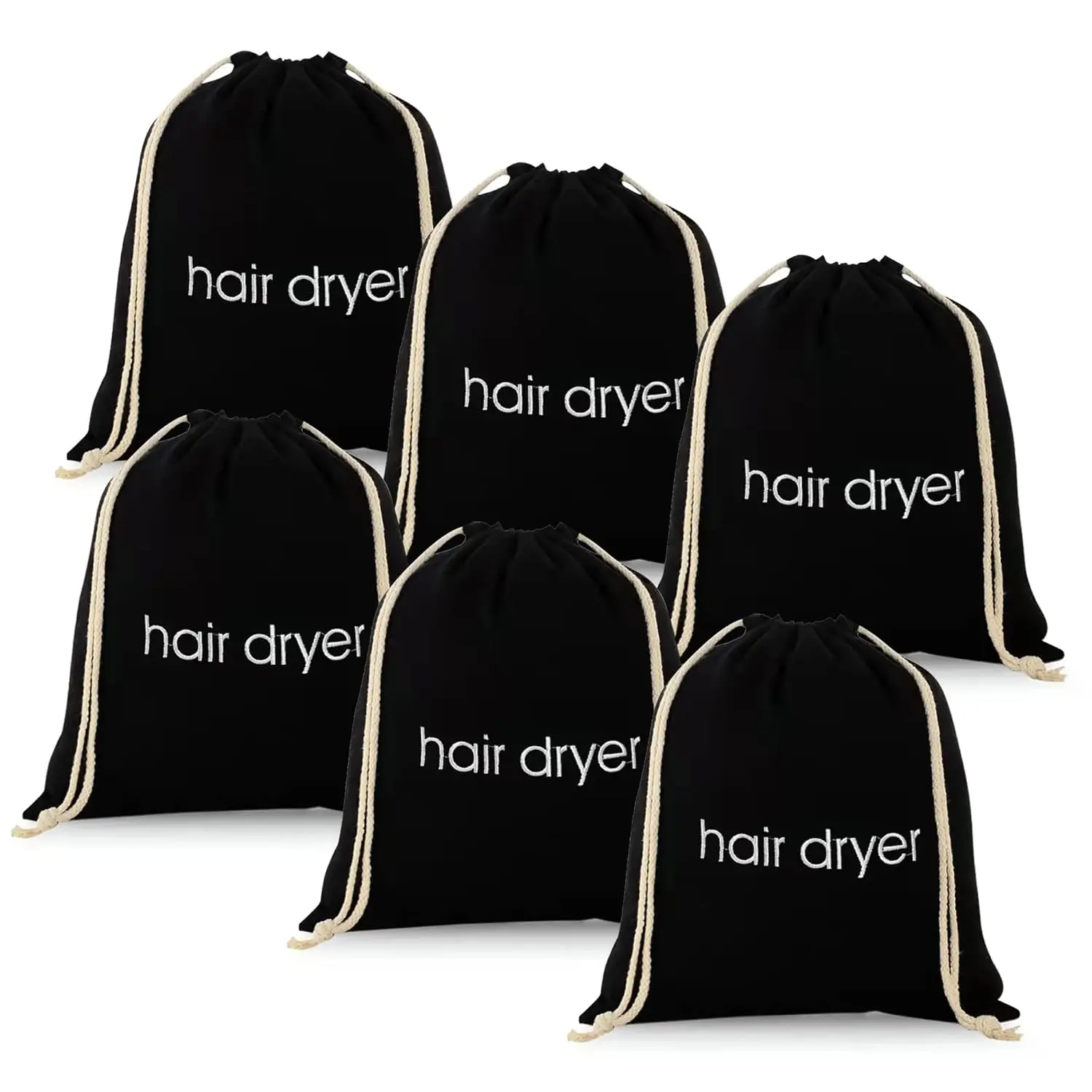 3 | 6 | 8 Pack Hair Dryer Bags Drawstring Bag Container Hairdryer Bag for travel bathroom (6 PCS, Black)