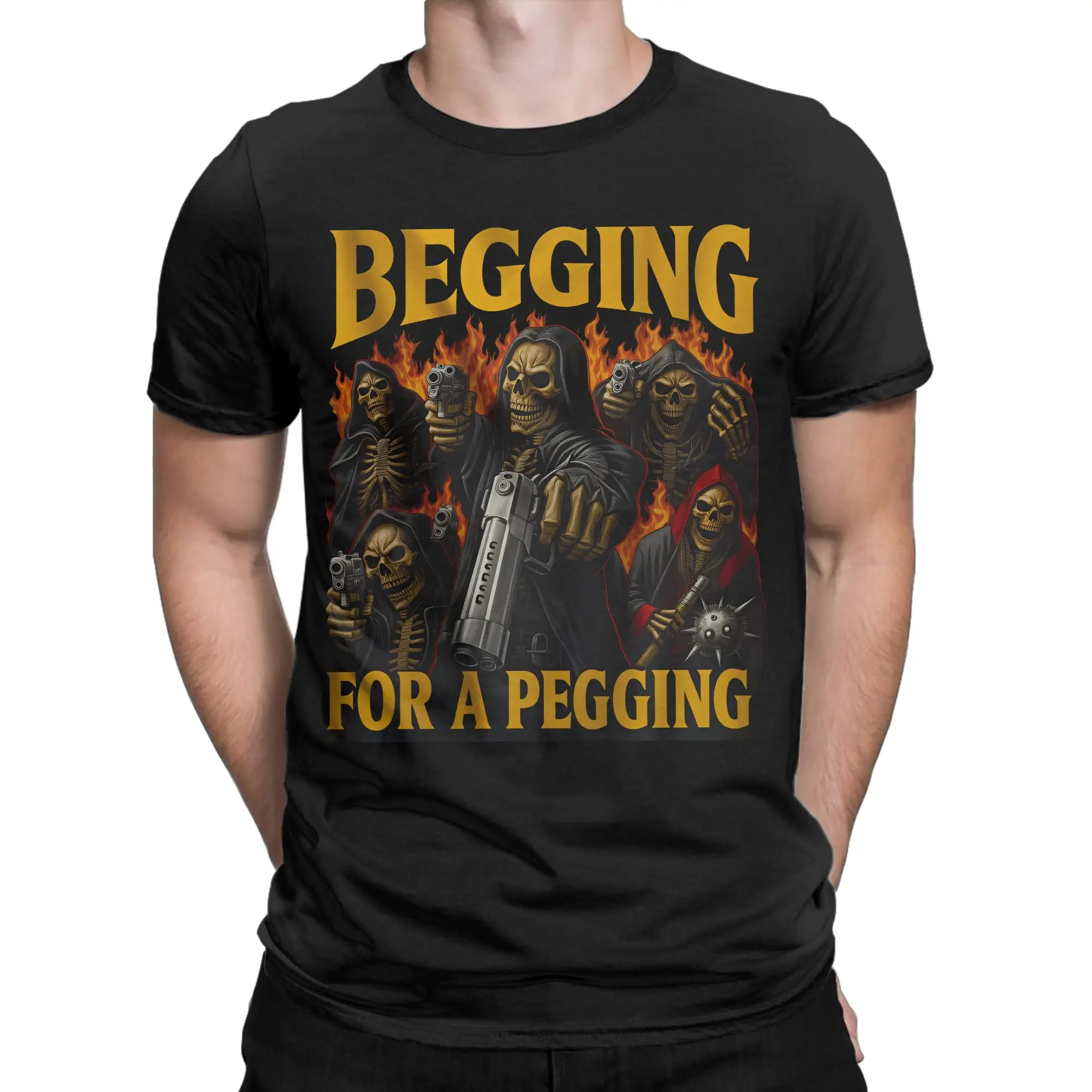 Vintage Begging for a Pegging Meme T-Shirts for Men Round Collar Pure Cotton T Shirts  Short Sleeve Tee Shirt Classic Clothing