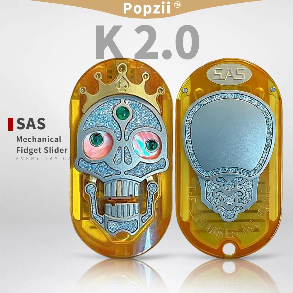 SAS EDC K 2.0 Brass Mechanical Skull Push Slider Adults Stress Relief Toy Cool Gadget Table Ornament Anxiety Toys
