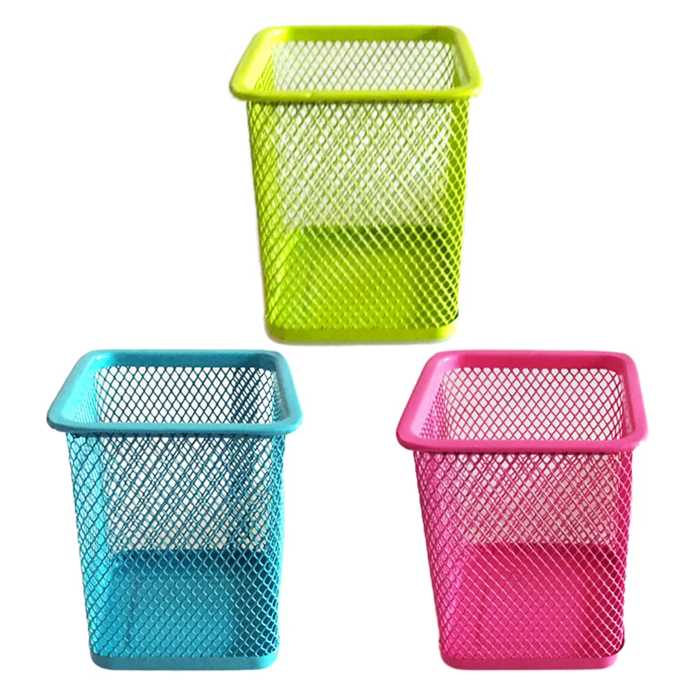 

3pcs Colored Metal Pen Containers Desktop Stationery Organizers Brush Holders Office Iron Accessories Pen