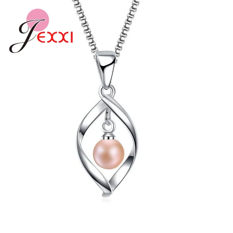 New Fashion Box Chain Pendant Necklace With Pearls Charming 925 Sterling Silver Women Wedding Choker Jewelry