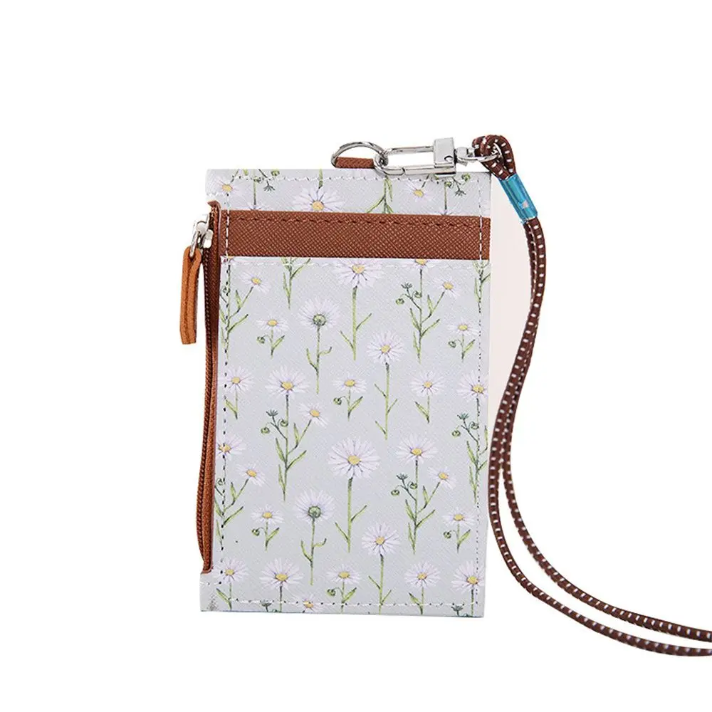 Women Meal Card Cover ID Bus Card Money Pocket Case Holders Coin Purse Zipper Bag Wallet With Lanyard