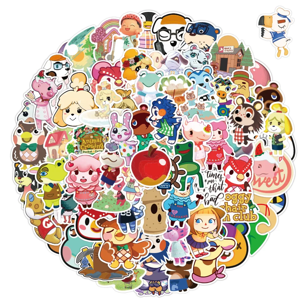 Pegatina de Animal Crossing Friends Club, decoración de guitarra de tendencia, pegatina de taza de agua, 10/30/50 piezas, venta al por mayor